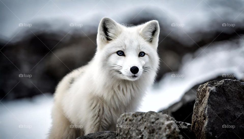 little fox near some rocks