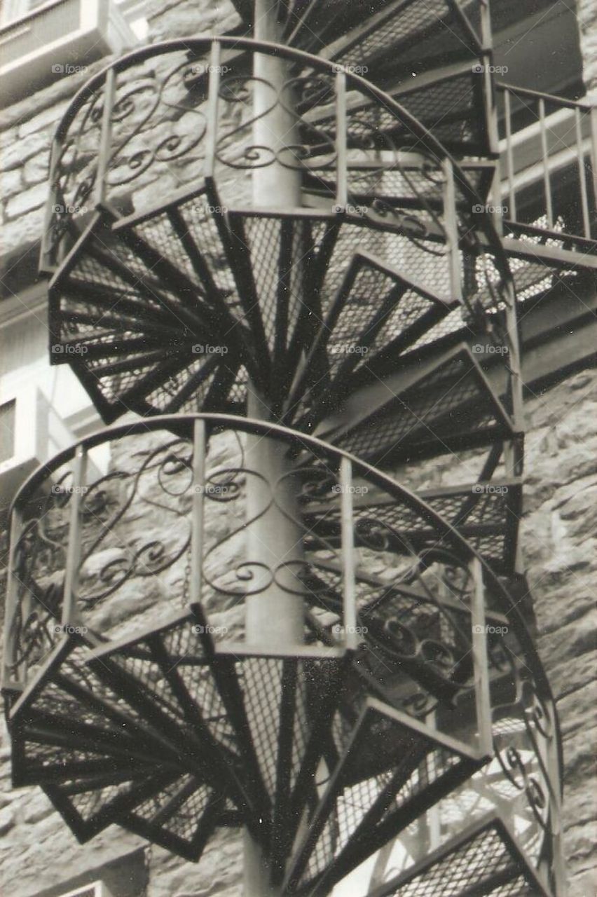 Black and white spiral staircase