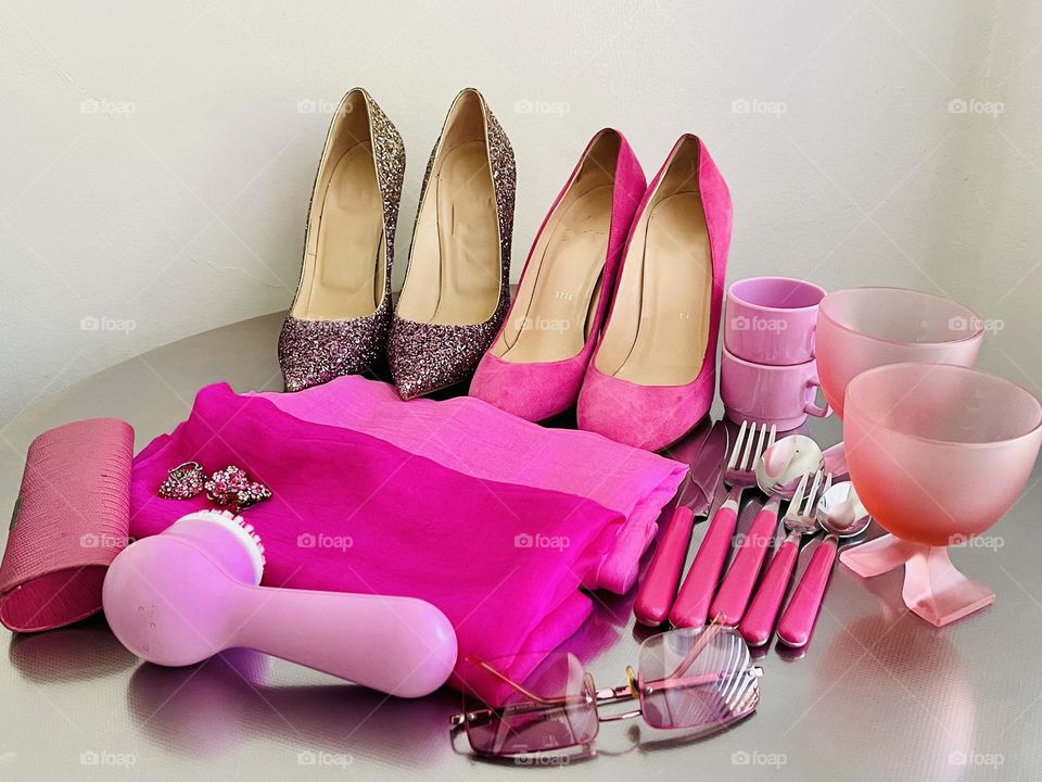 A collection of Barbie inspired items. Products to take on a trip to Barbieland. 