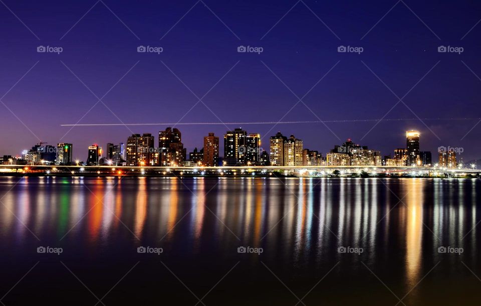 Beautiful city and river night view scenery