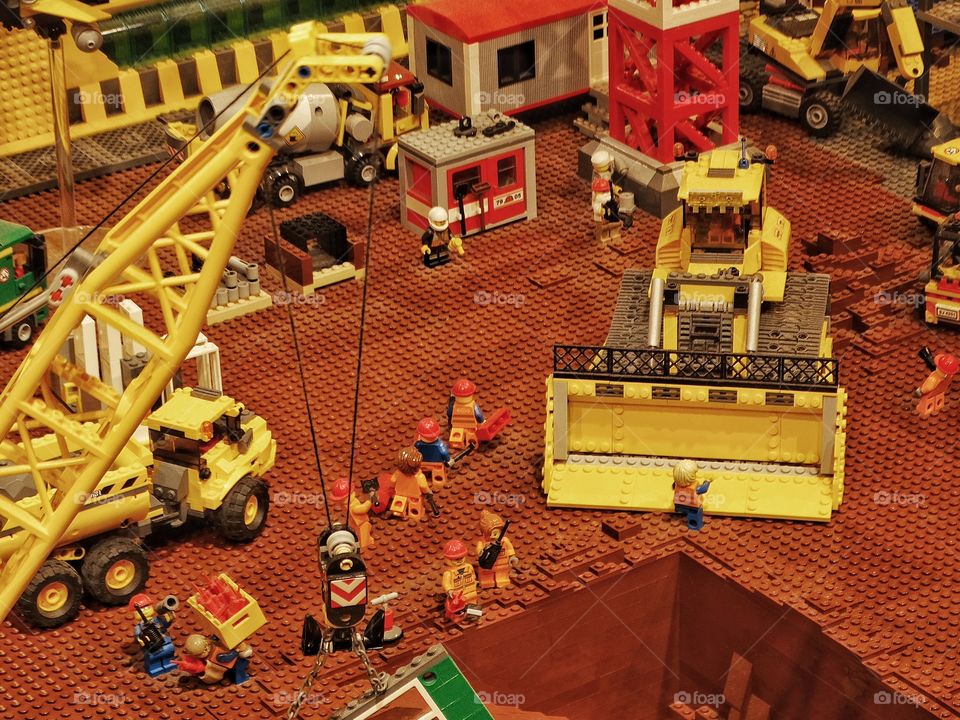 Construction Diorama. City Scene Diorama Of Lego Bricks
