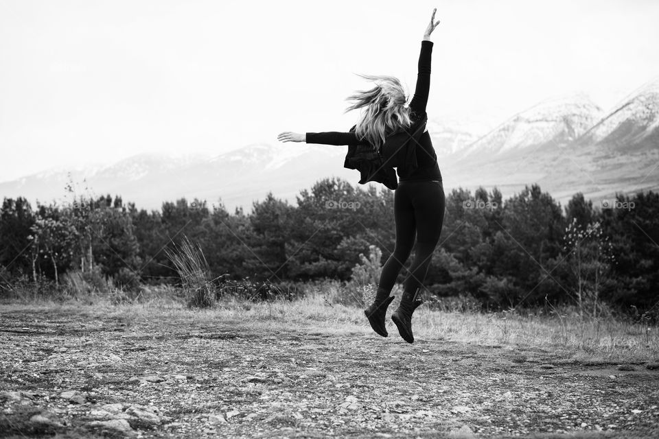 girl dancing on the mountain