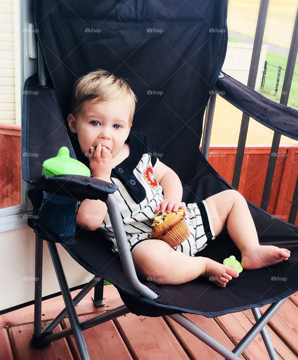 My favorite snack is a muffin and my milk, while sitting on the back deck chair. 