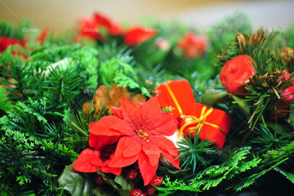 Christmas holly on wreath decor