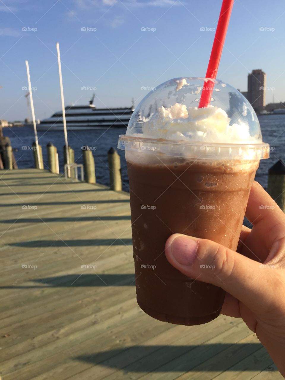 Mocha frappe with cruise ship
