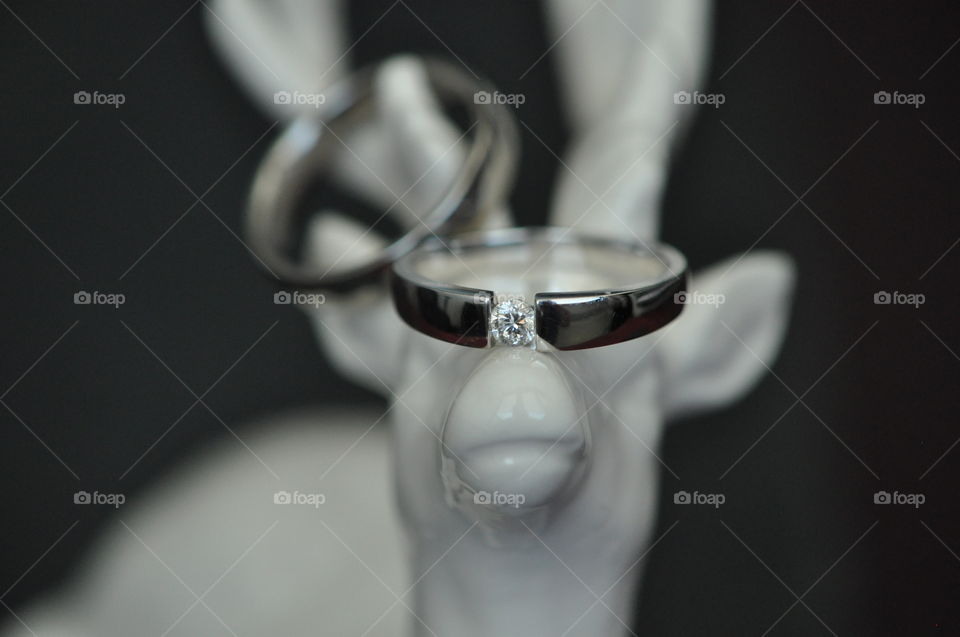 Wedding rings on a porcelain deer.