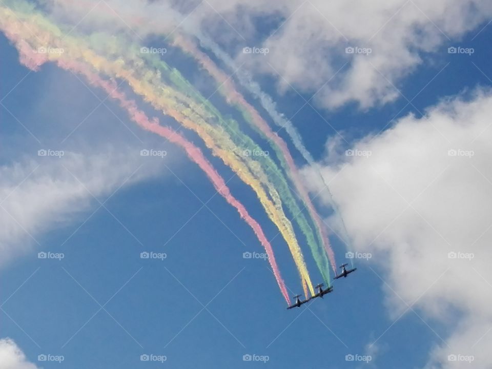 Sanicole airshow,colored smoke. airshow demo with colored smoke