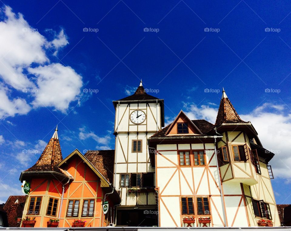 Blumenau and its architecture in a beautiful sunny day and blue sky