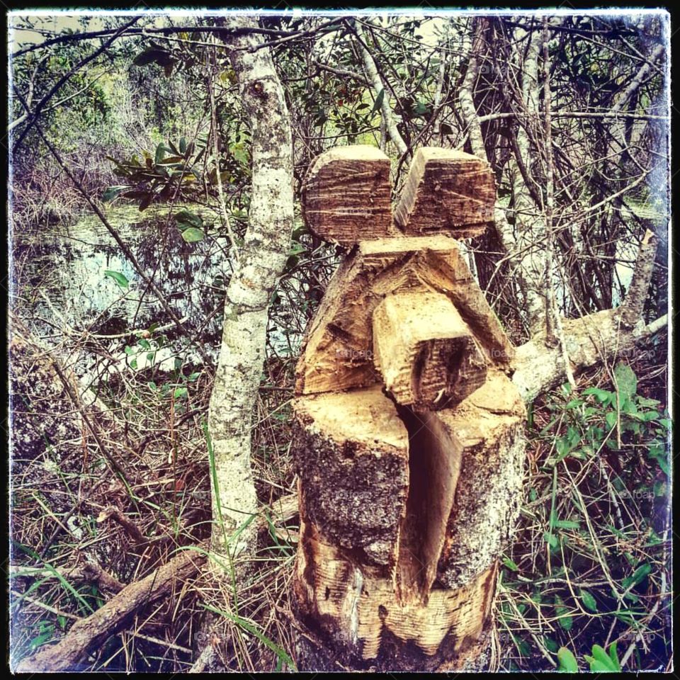Bear carving in the forest
