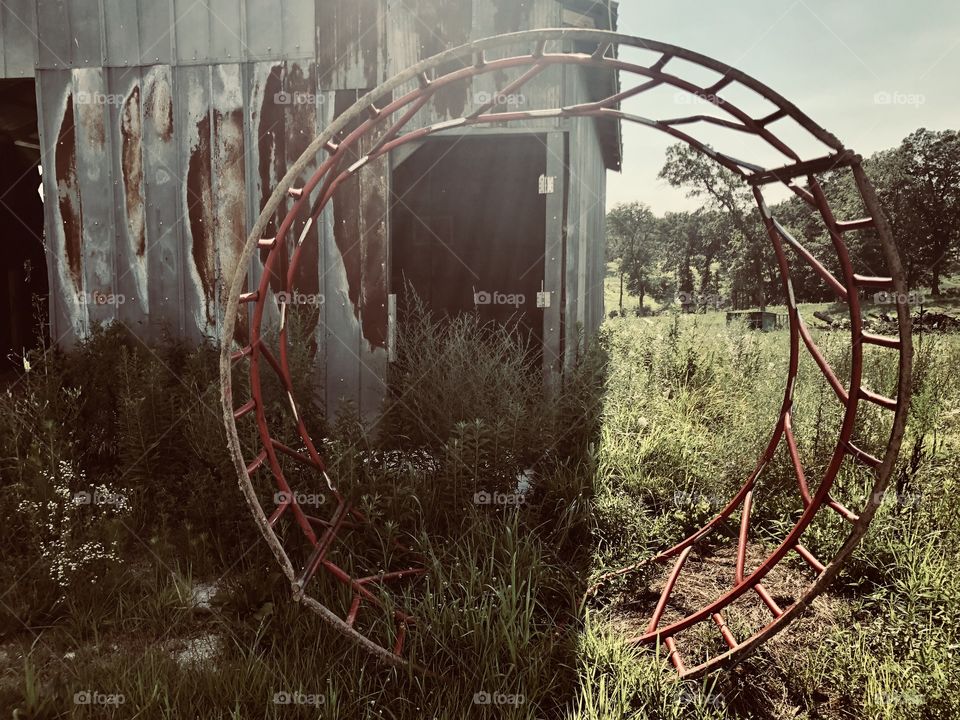 Hay ring by old barn