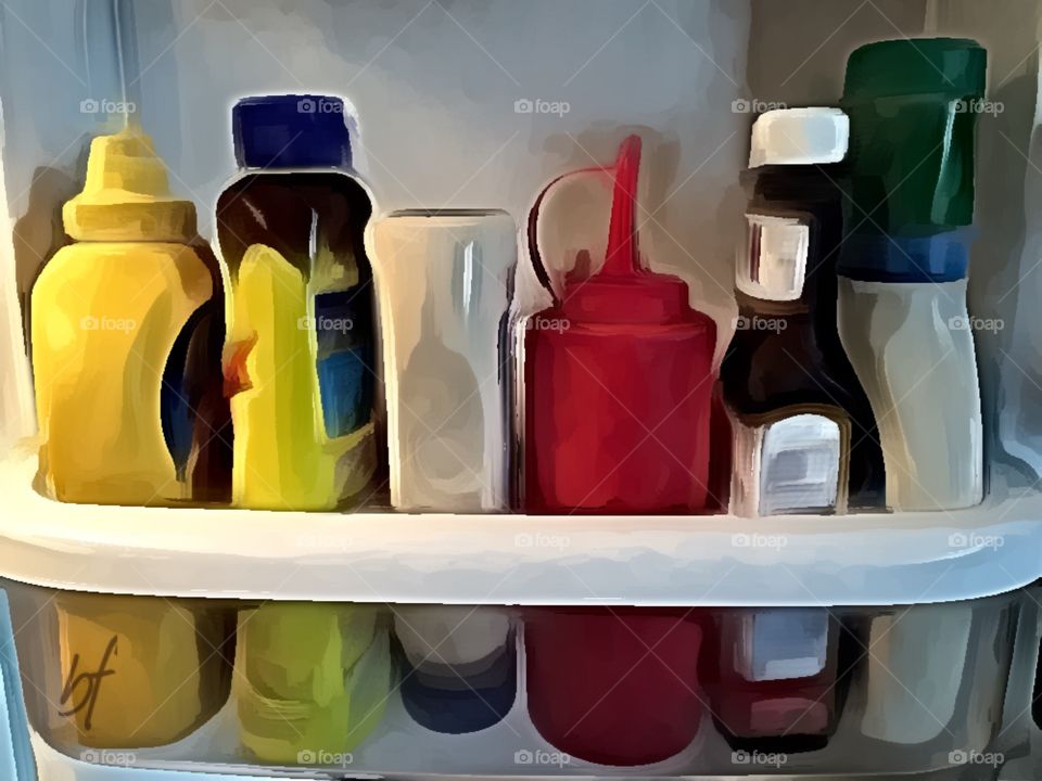 In My Fridge. A colorful edit of every day items found in a refrigerator. 