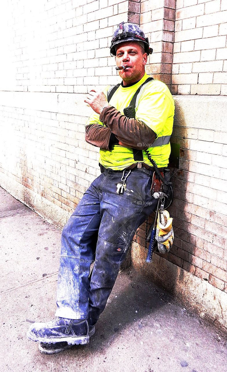 Sidewalk construction worker