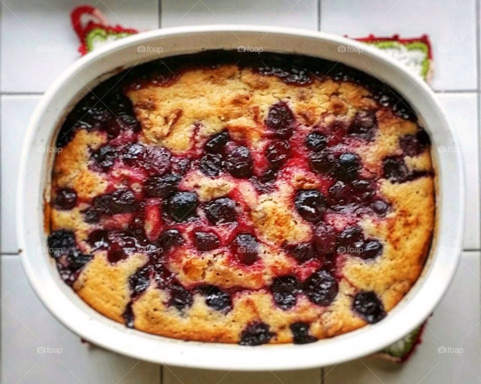 Homemade old fashioned black cherry cobbler