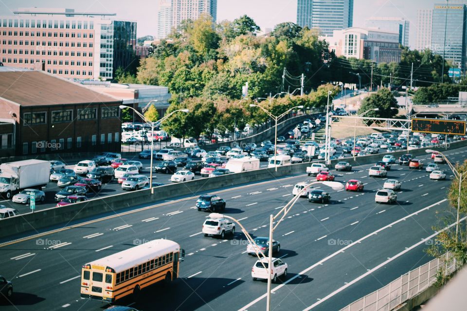 interstate highway during evening rush hour  in Atlanta metro area 