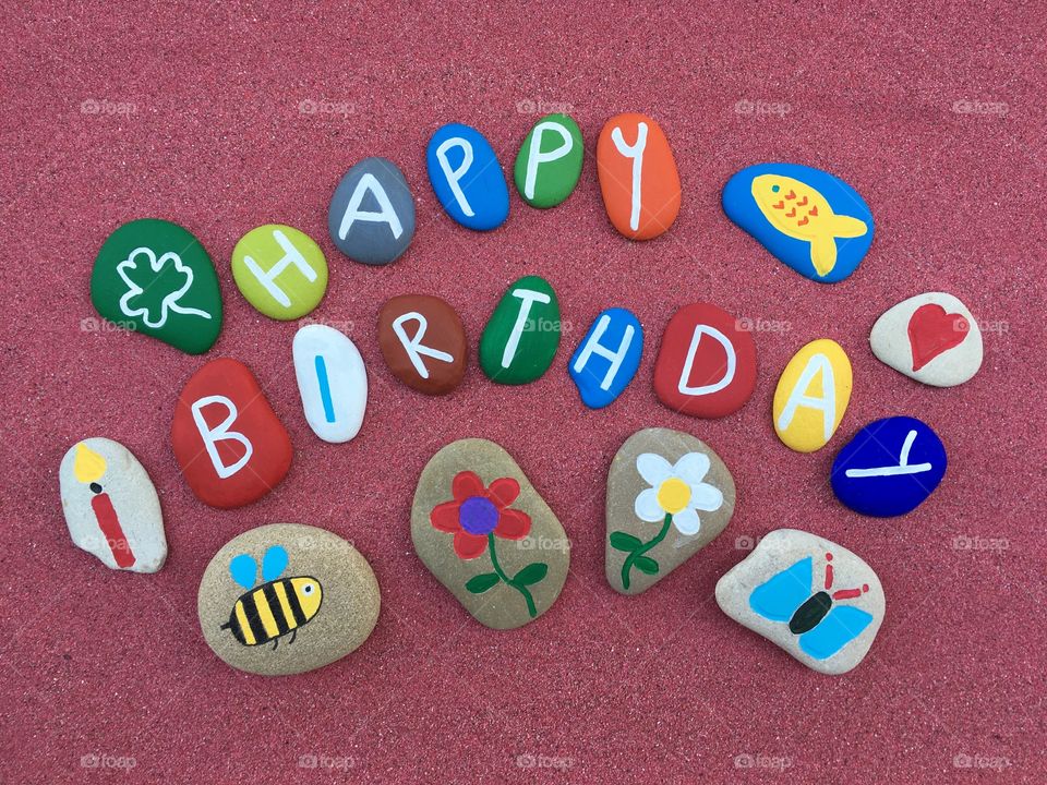 Happy Birthday on funny painted stones