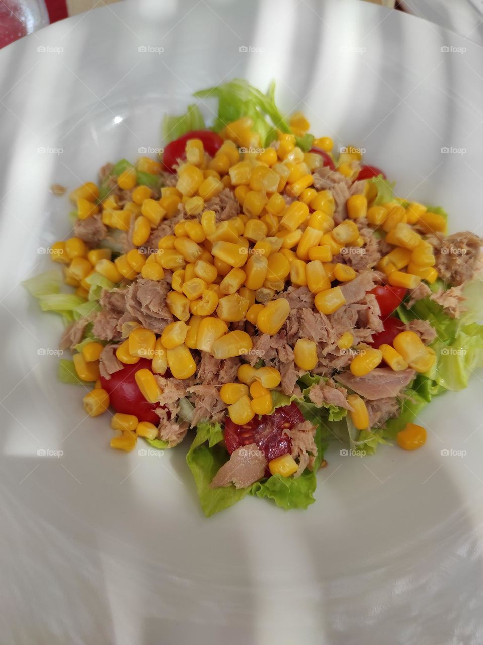 salad with tuna corn and cherry tomatoes