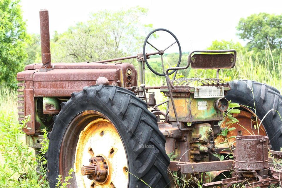 old tractor on a farm.