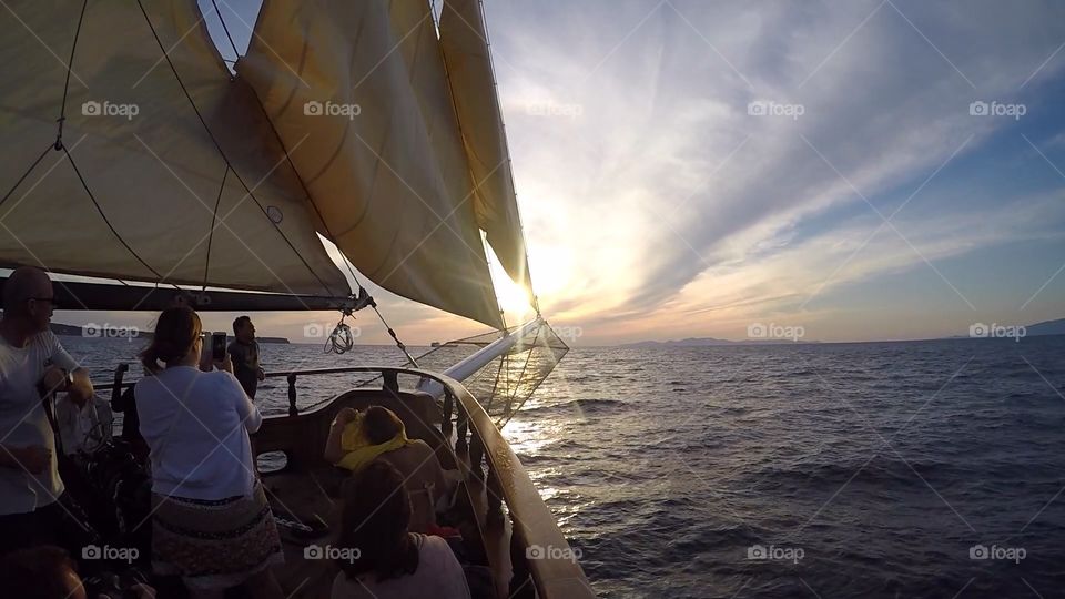 Sunset and Sailing around Santorini Island 