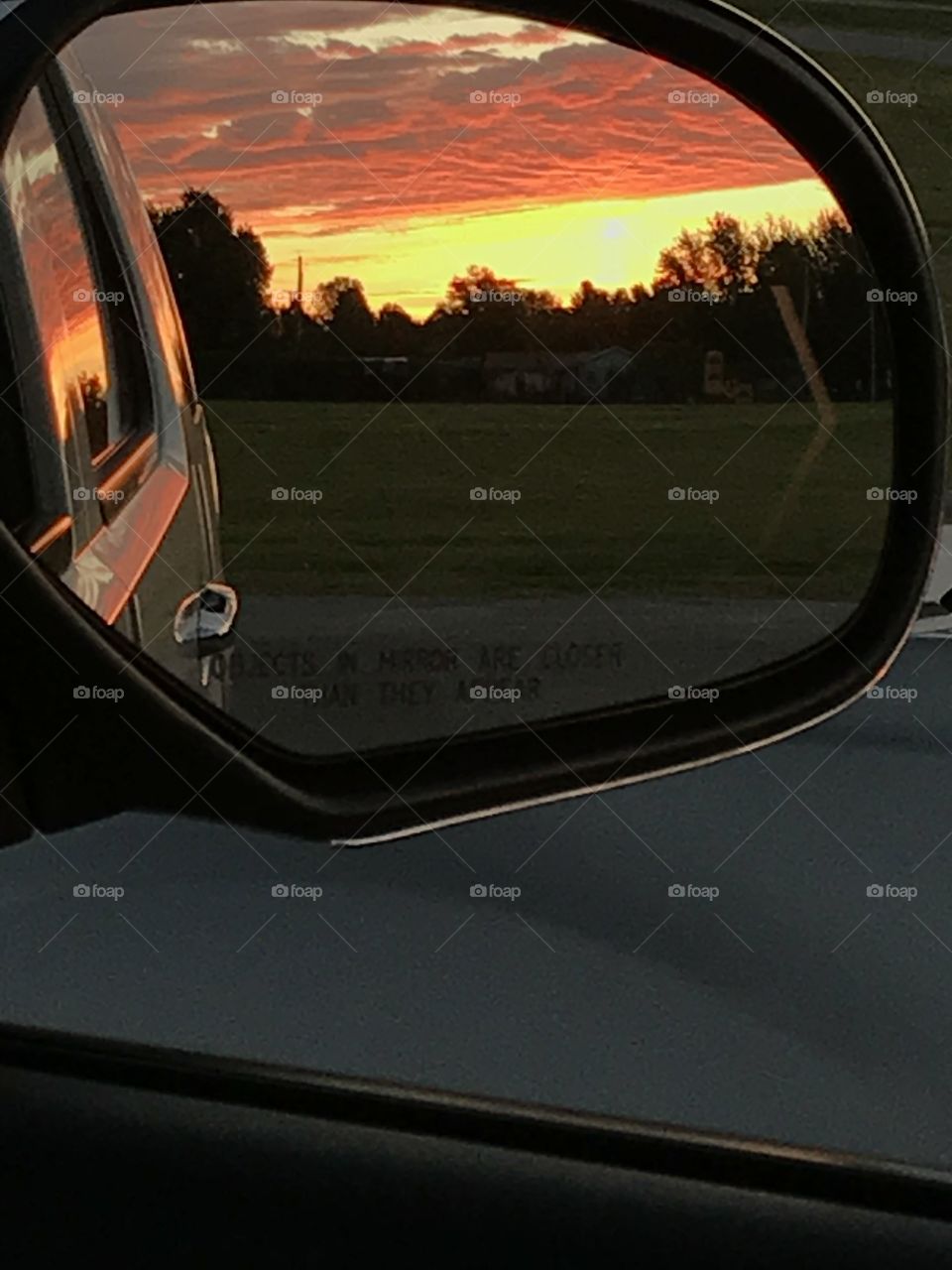 Sunset in my rear view. 