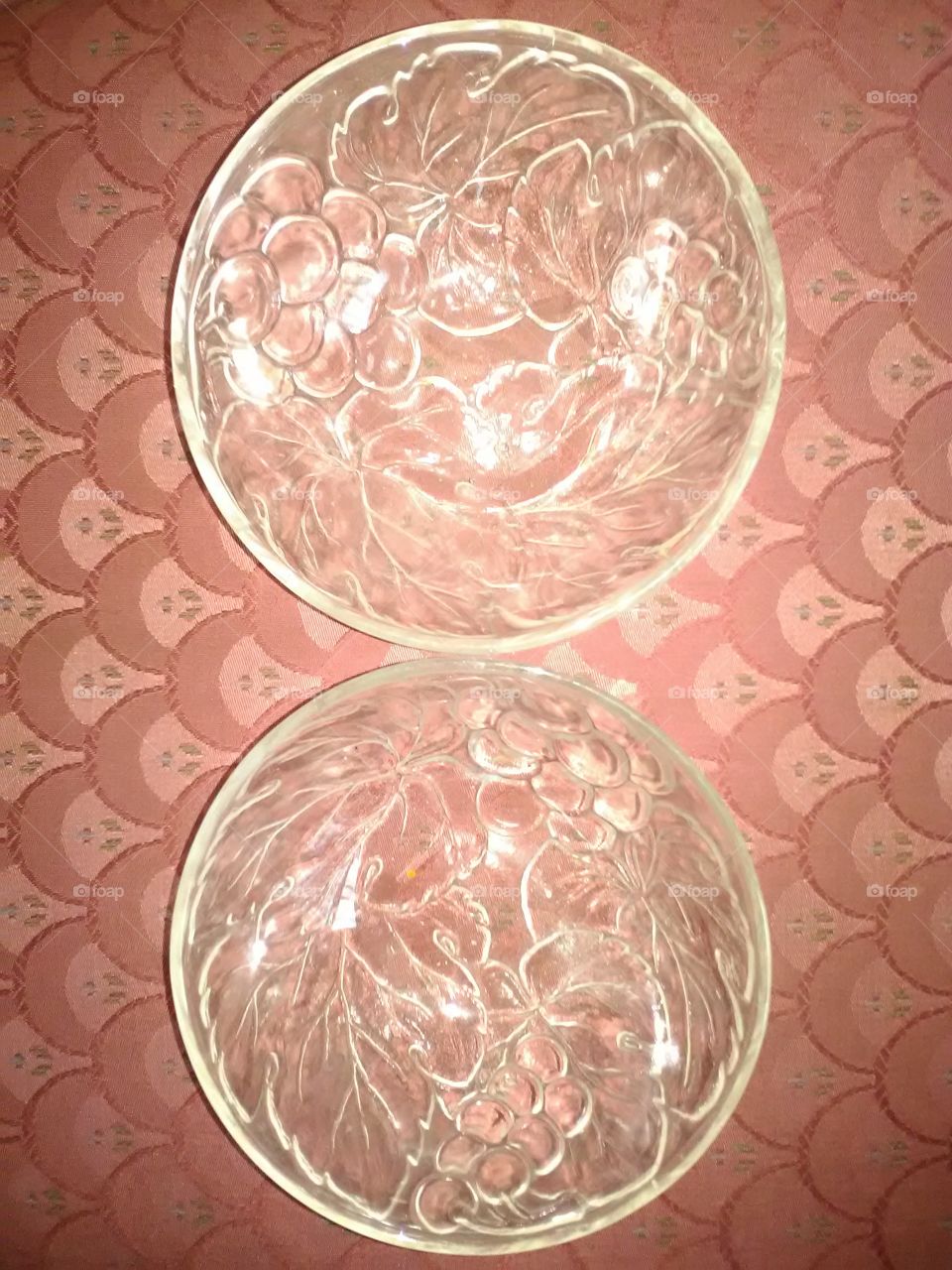 2 glass candy dishes with beef designs see-through last vintage 1970s