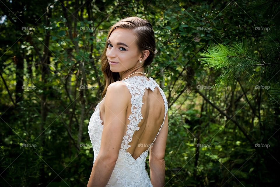 Bride looking back