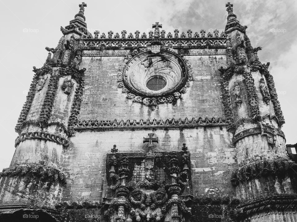 The Manueline western façade of the nave of the Convent of Christ, Tomar Portugal