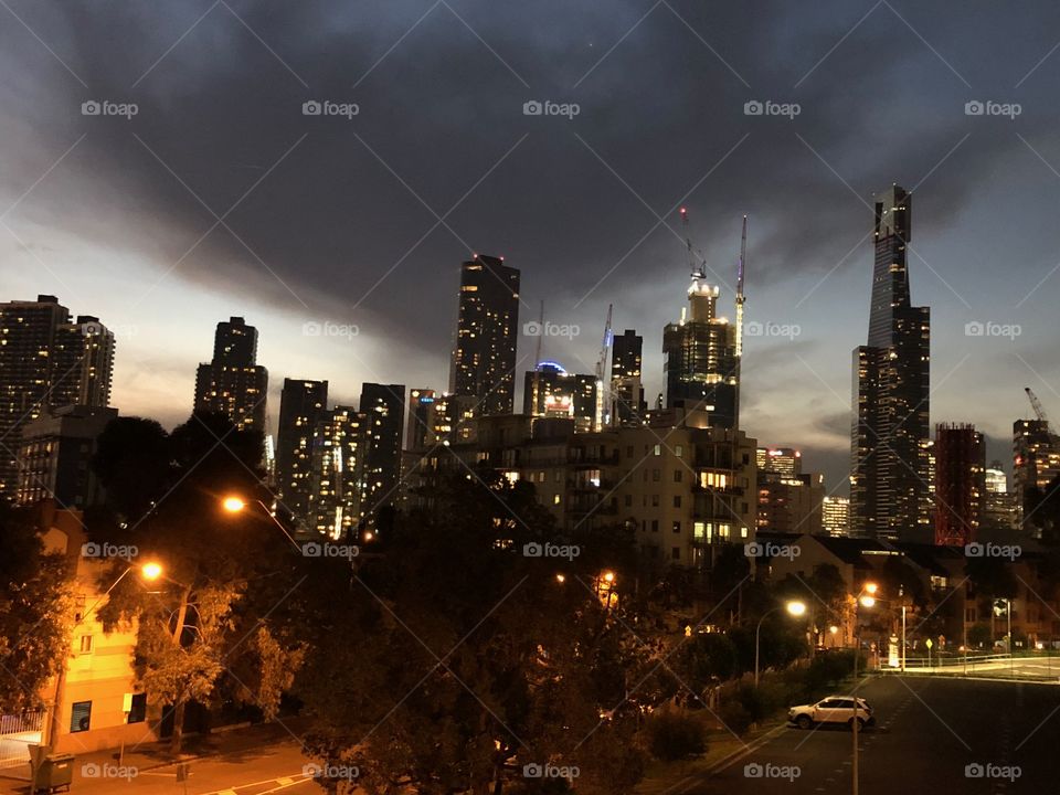 Cityscape nightfall in Melbourne 