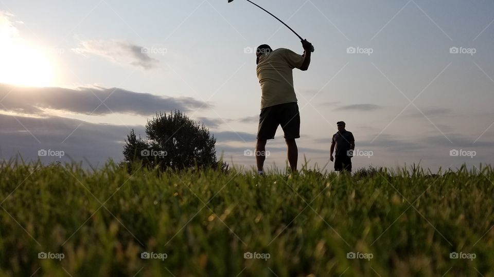 Grass, Golf, Sunset, Landscape, Leisure