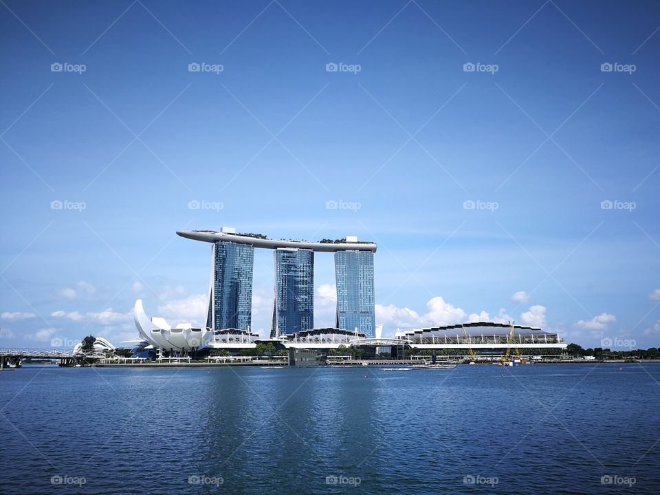 Marina Bay sands on a clear sky and waters in Singapore
