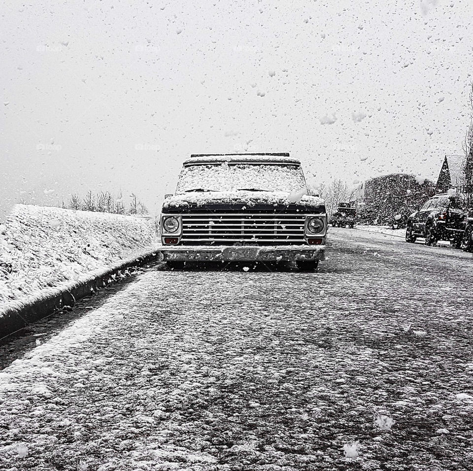 classic truck in the snow