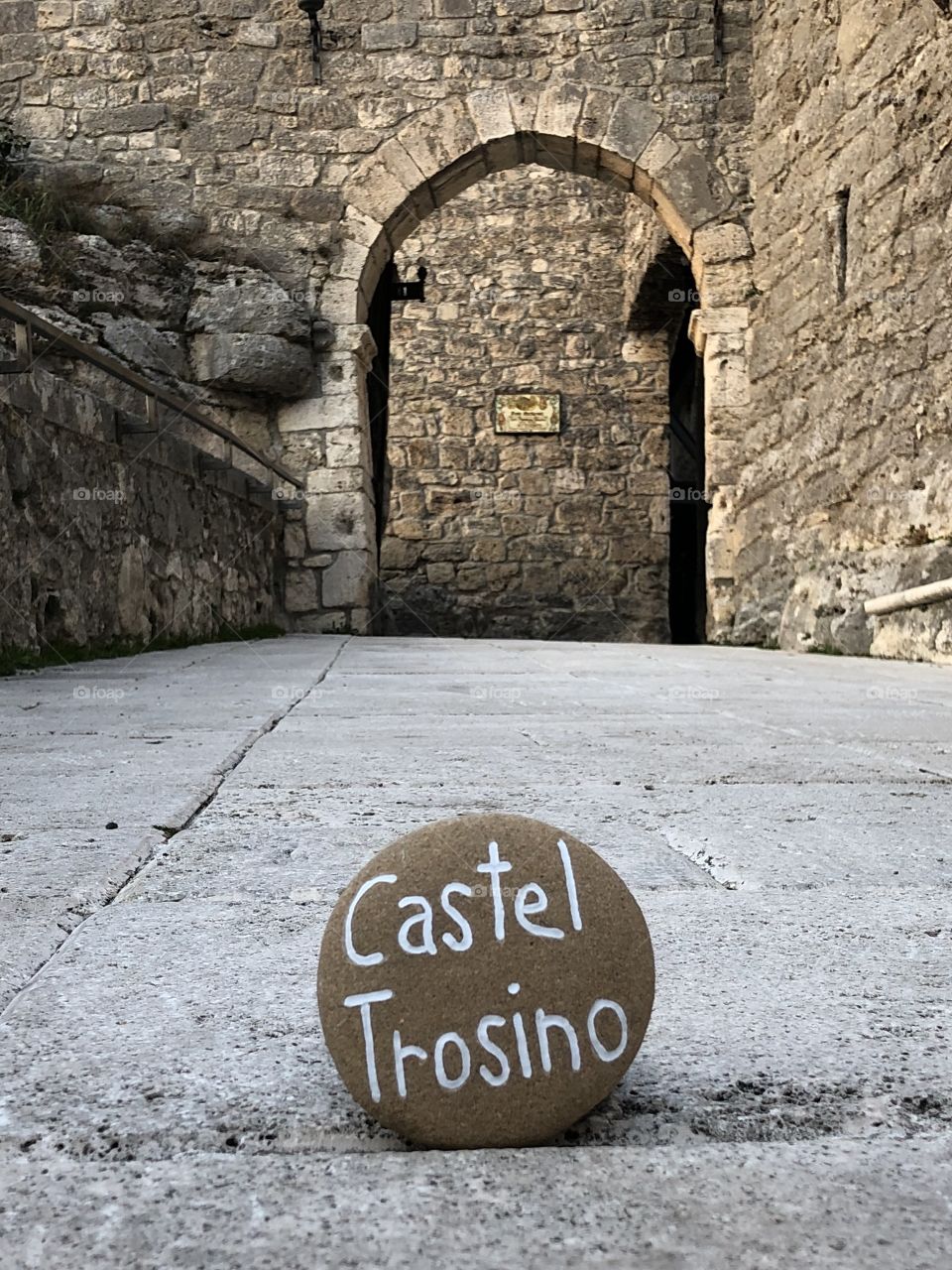 Castel Trosino, souvenir on a stone of the old medieval village