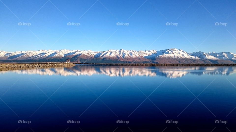 peaceful winter morning by the lake, south island, NZ