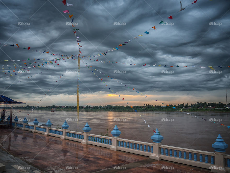 Dramatic sky by Khong river in Nongkhai, Thailand
