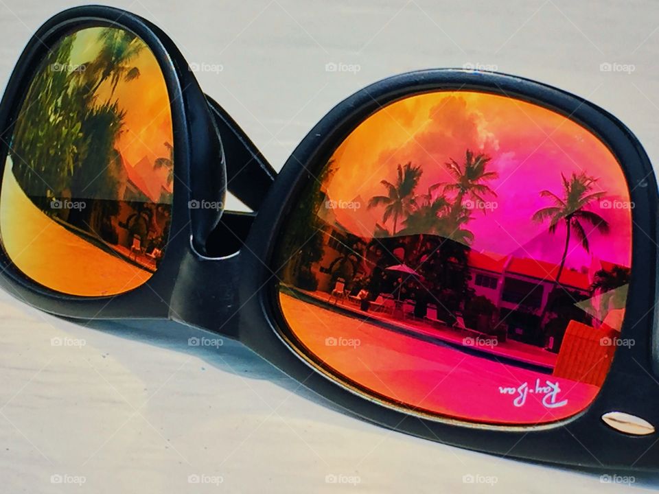 Palm Trees Reflections In Sunglasses, Sunglasses, Reflections Of Paradise, Island Life, Caribbean Lifestyle, Reflections In Sunglasses, Mirrored Beauty
