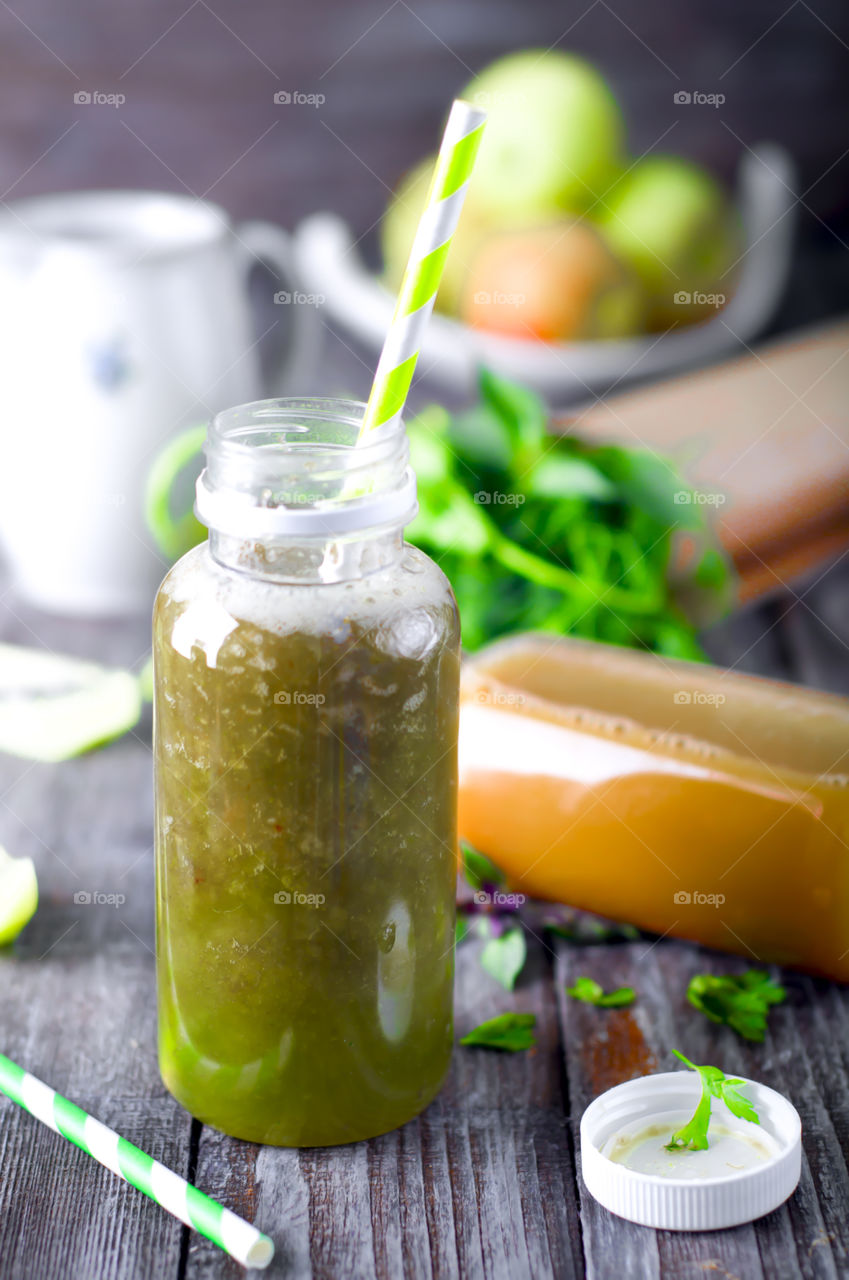 Delicious fruits smoothie in a jar