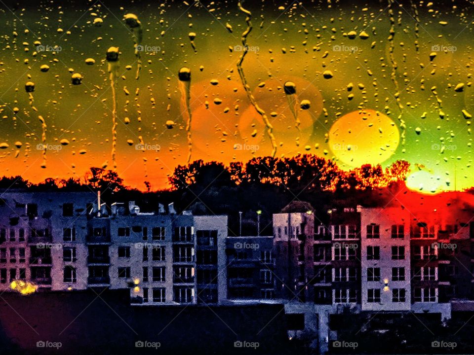 rain city sunrise warm European