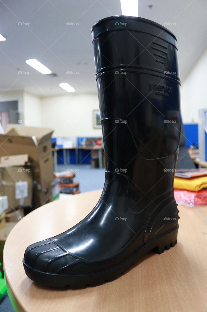Black waterproof rubber boots