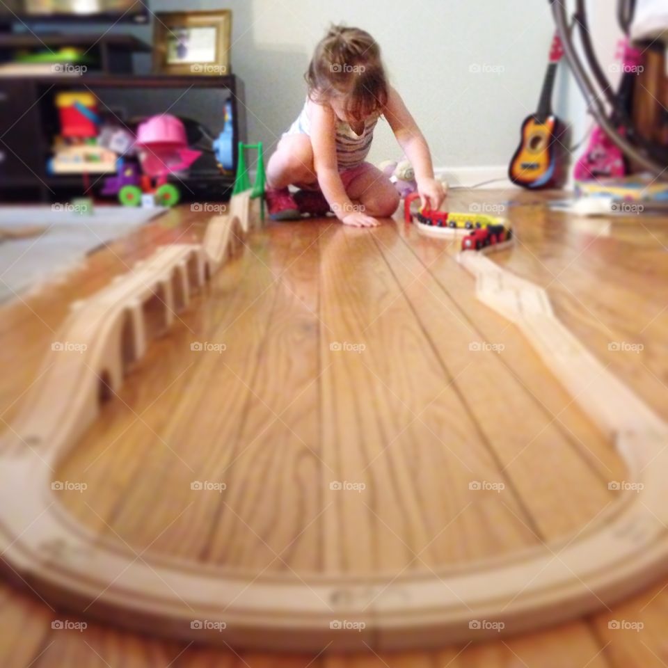 Time for trains. My 2 yo daughter is quite the engineer when it comes to track building! 