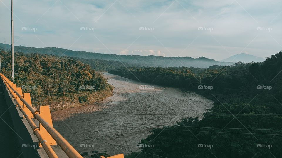 View of the river and mountains from the bridge
