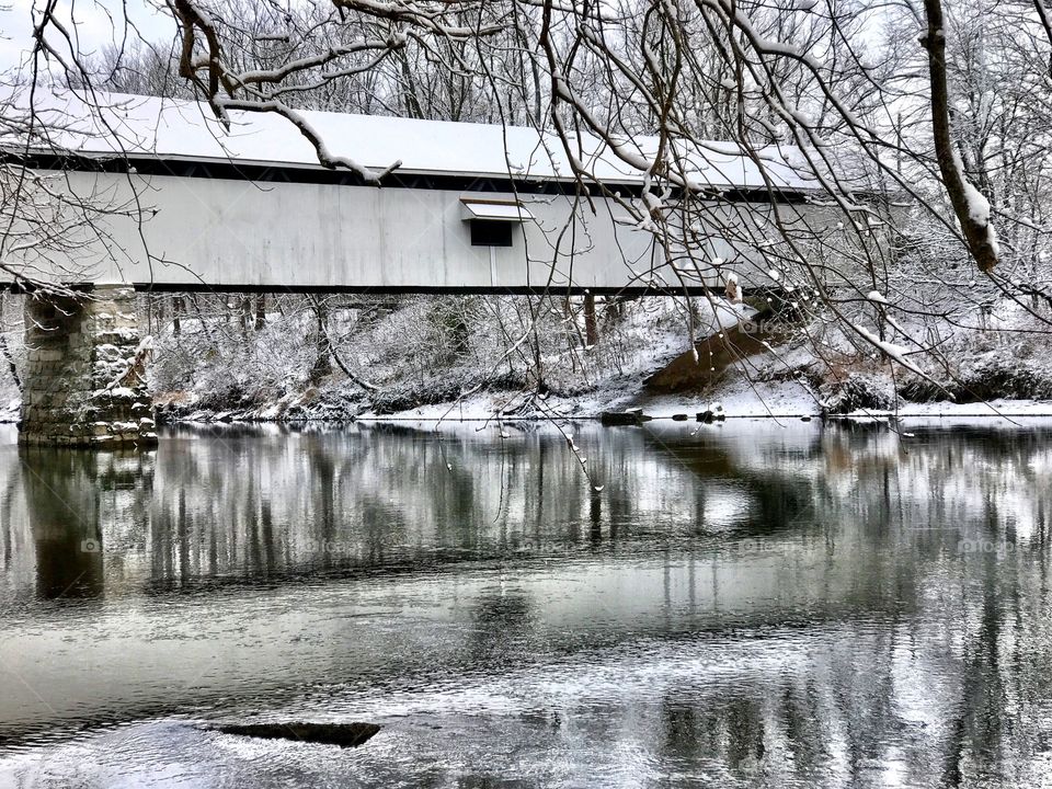 Beautiful winter at the covered bridge 
