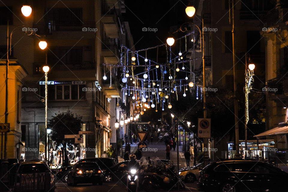 christmas lights on the street - Salerno Italy - december 2017