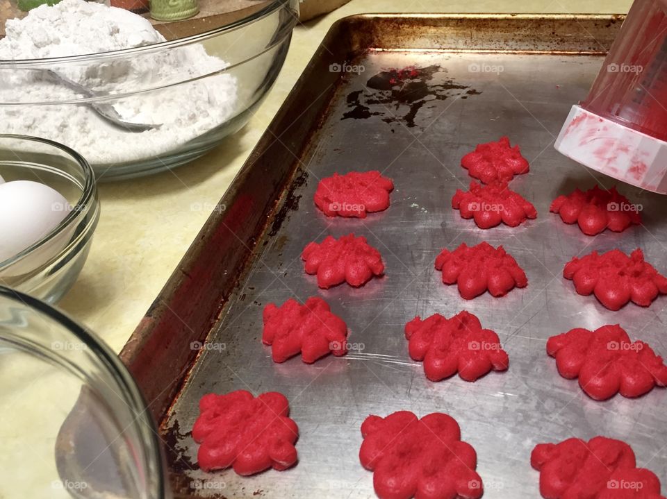 Making red Christmas Spritz cookies