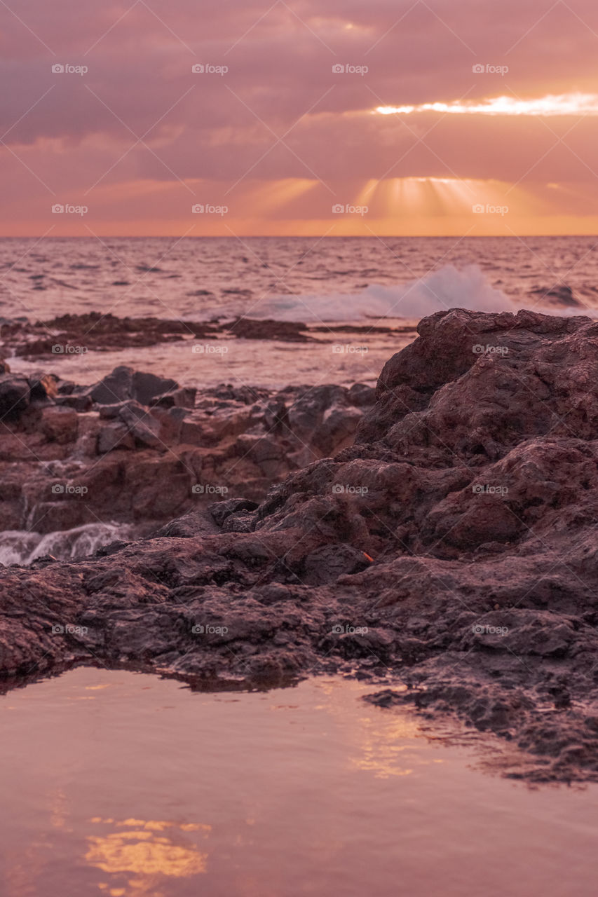 Amazing sunset over the ocean. Canary Islands, Spain 