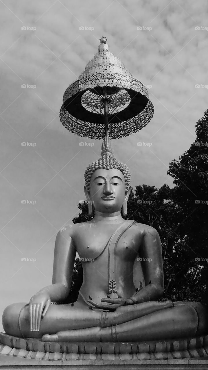 Black and white Buddha statue in Thailand