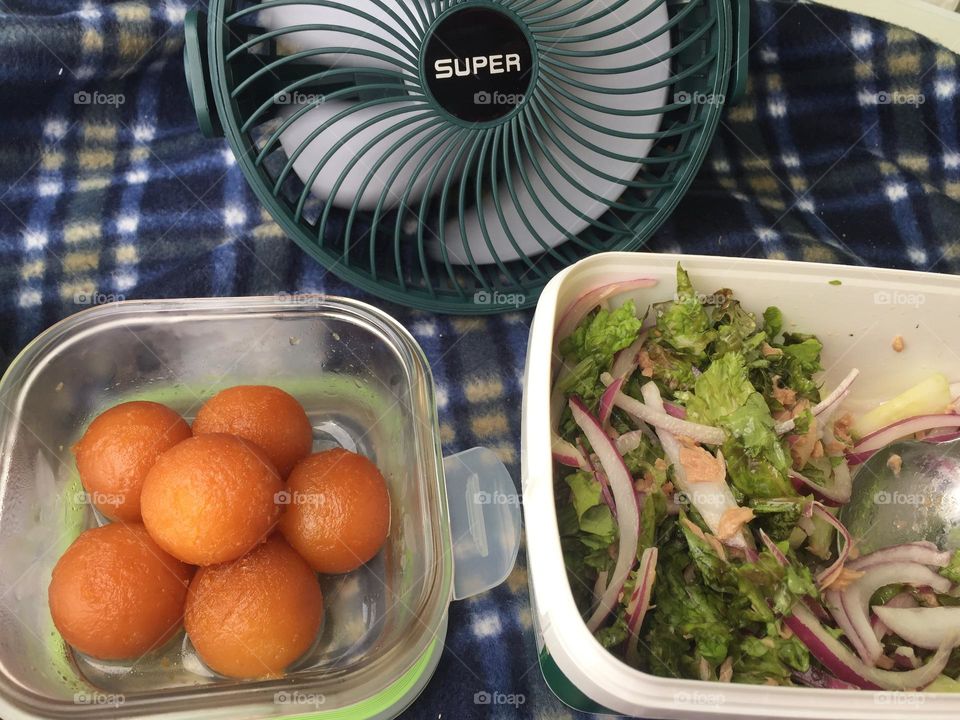 Fan ,sweet food and salad 