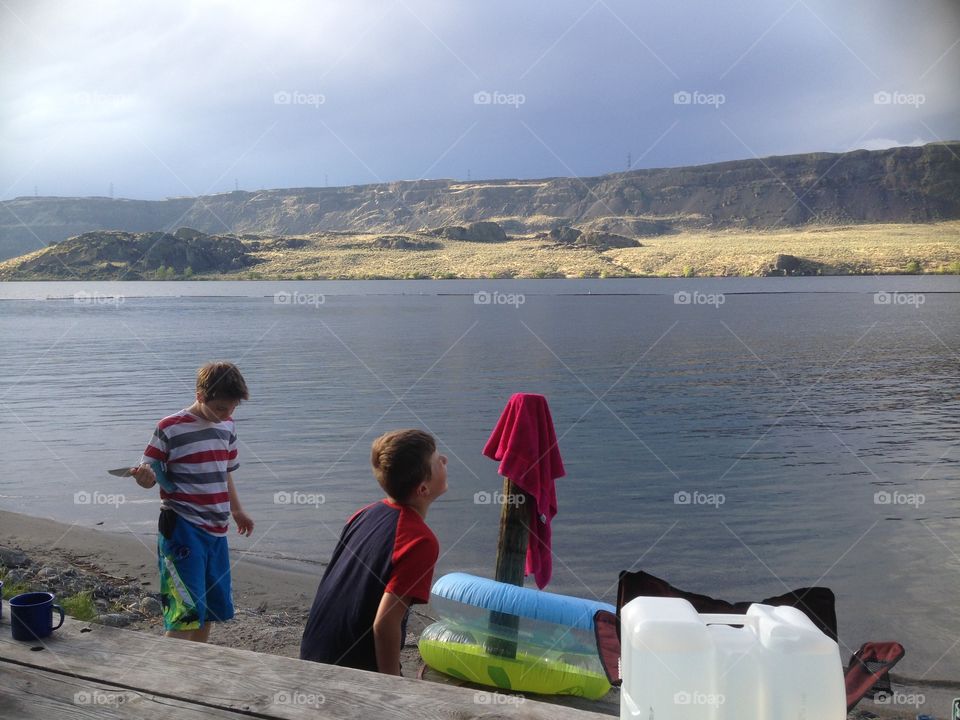 boys at lake