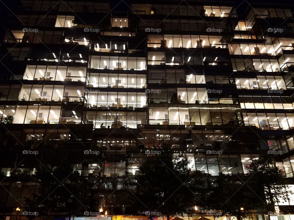 Office building at night in Northwest Washington DC