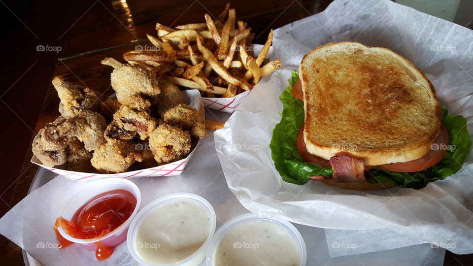 Sandwich, Fries,  and Mushrooms