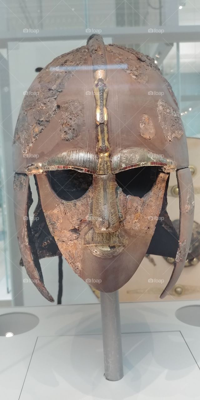 museum exhibit of Saxon helmet
