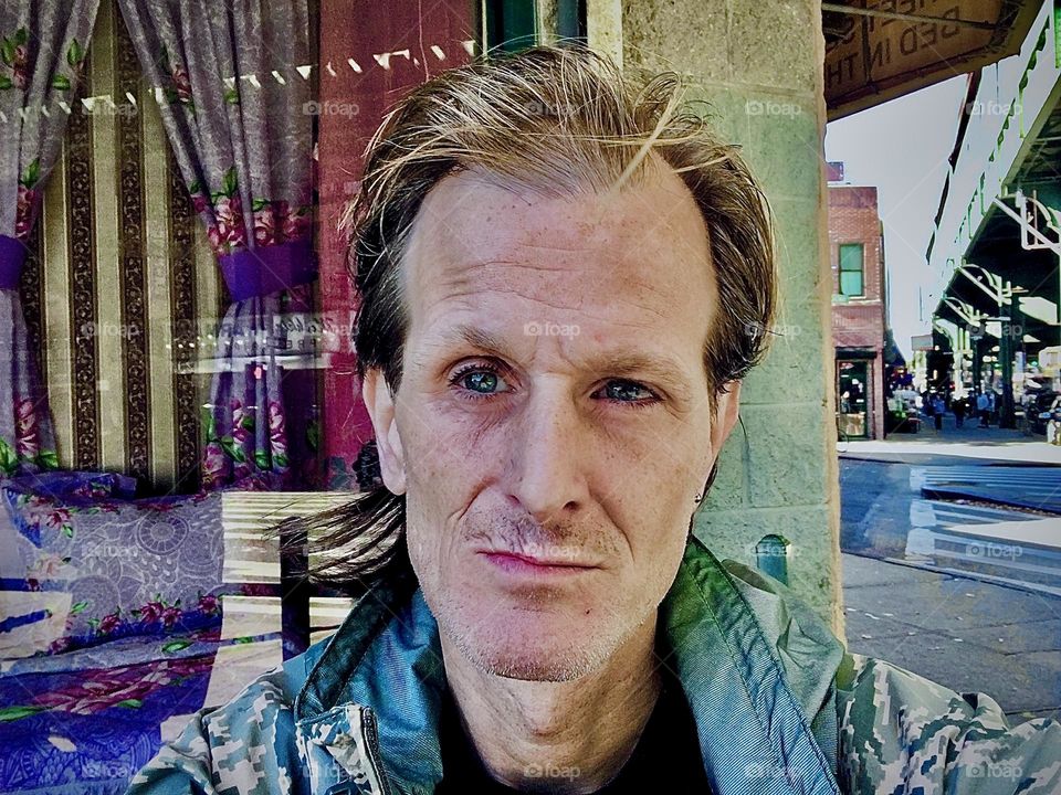 My dear dear friend and beloved for many years, „Timothy Trespas“ is seen here standing on a sidewalk somewhere in „Bushwick“, Brooklyn where we once lived in approximately 2017. Hypnotic Productions